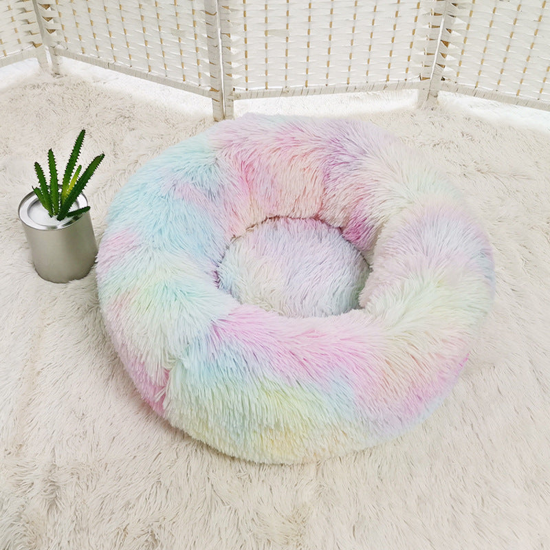 Calming Plush Donut Pet Bed for Small Dogs & Cats