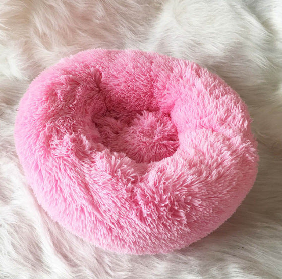 Calming Plush Donut Pet Bed for Small Dogs & Cats