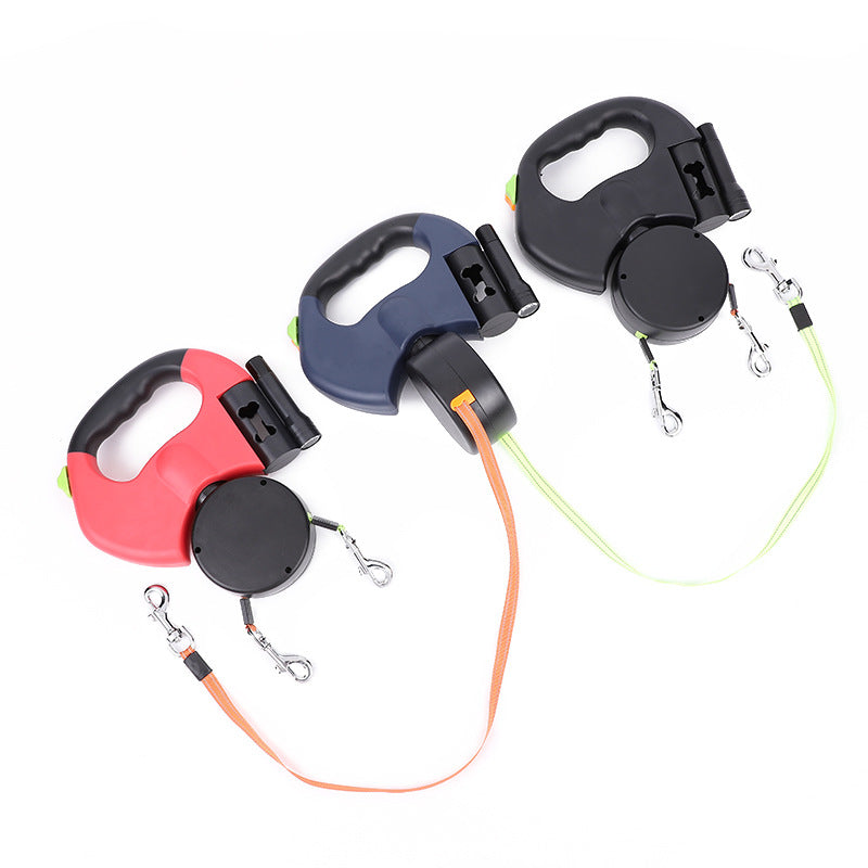 Retractable Dual Dog Leash with Reflective & LED Light Design