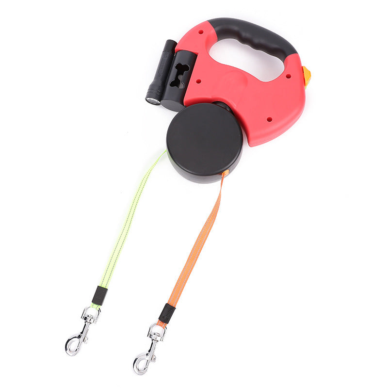Retractable Dual Dog Leash with Reflective & LED Light Design